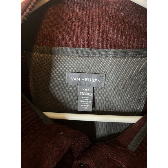 Van Heusen Mens XXL Burgundy Maroon 1/4 Button Up Pullover Sweater Polyester - Picture 2 of 6